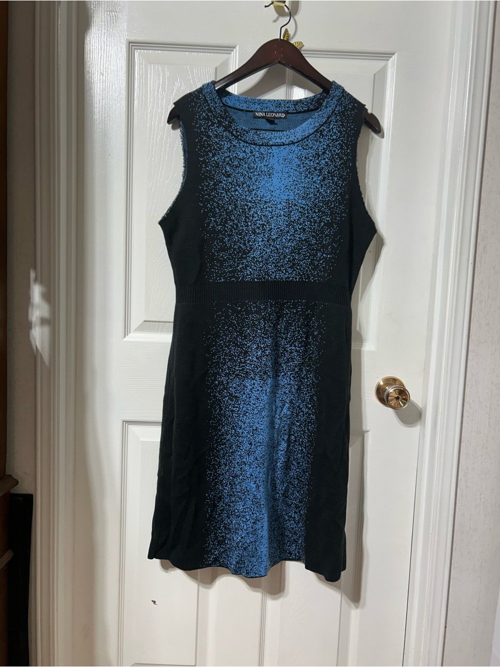 Nina Leonard Black and Blue Sleeveless Knit Sheath Dress